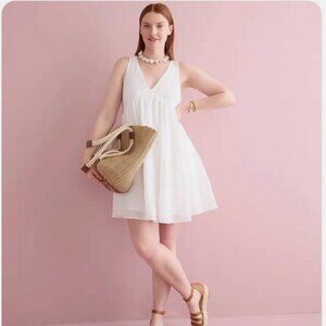 J.CREW Swingy V-Neck Mini Dress White Ramie XS NWT